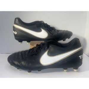 Nike Tiempo Soccer Cleats Men's Size 8 Black White Gold Athletic Shoes